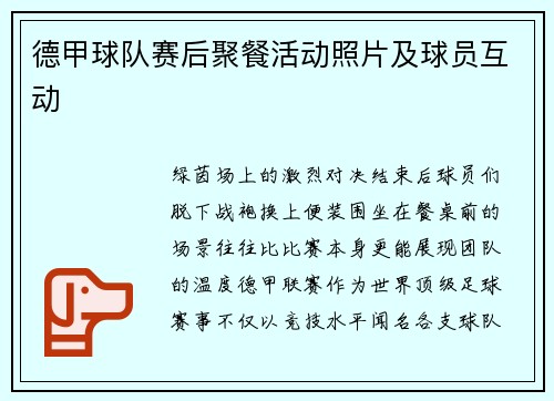 德甲球队赛后聚餐活动照片及球员互动